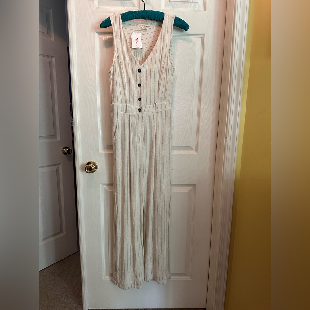Pinstripe linen romper jumpsuit NWT - Picture 1 of 7